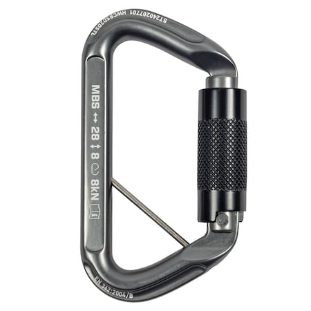 Sterling Carabiner, Twistlock, 4.3 in. Length, Aluminium, Silver/Black 99749